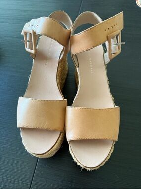 Loeffler Randall Tan Leather Espadrille Wedge Sandals